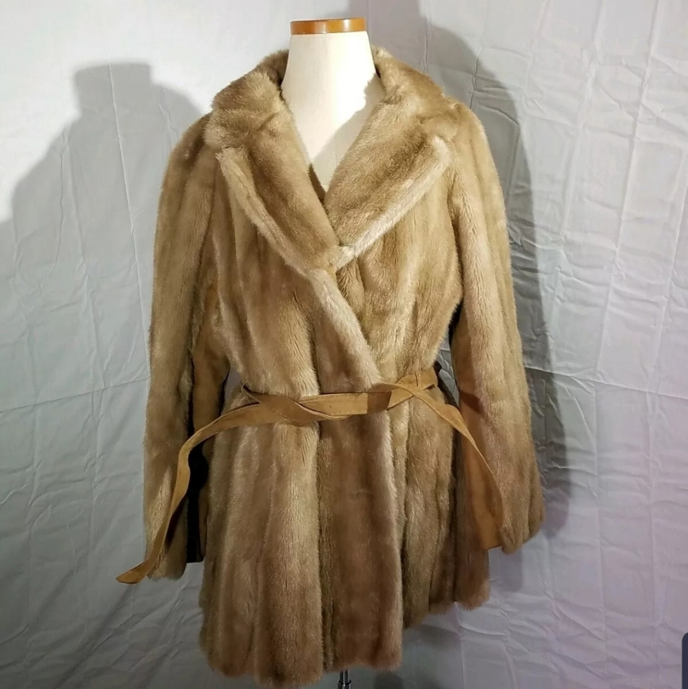 Vintage Tissavel Short Belted Faux Fur Coat Large